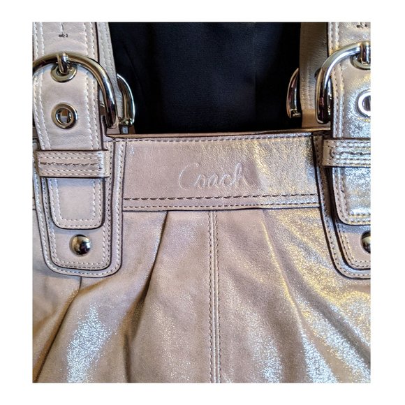 COACH LEATHER No. A1120-F15045 “CHAMPAGNE GOLD METALLIC” SATCHEL PURSE LARGE - Picture 4 of 7